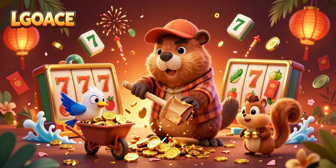 LGOACE players enjoy a vibrant casino scene with a beaver character claiming golden rewards