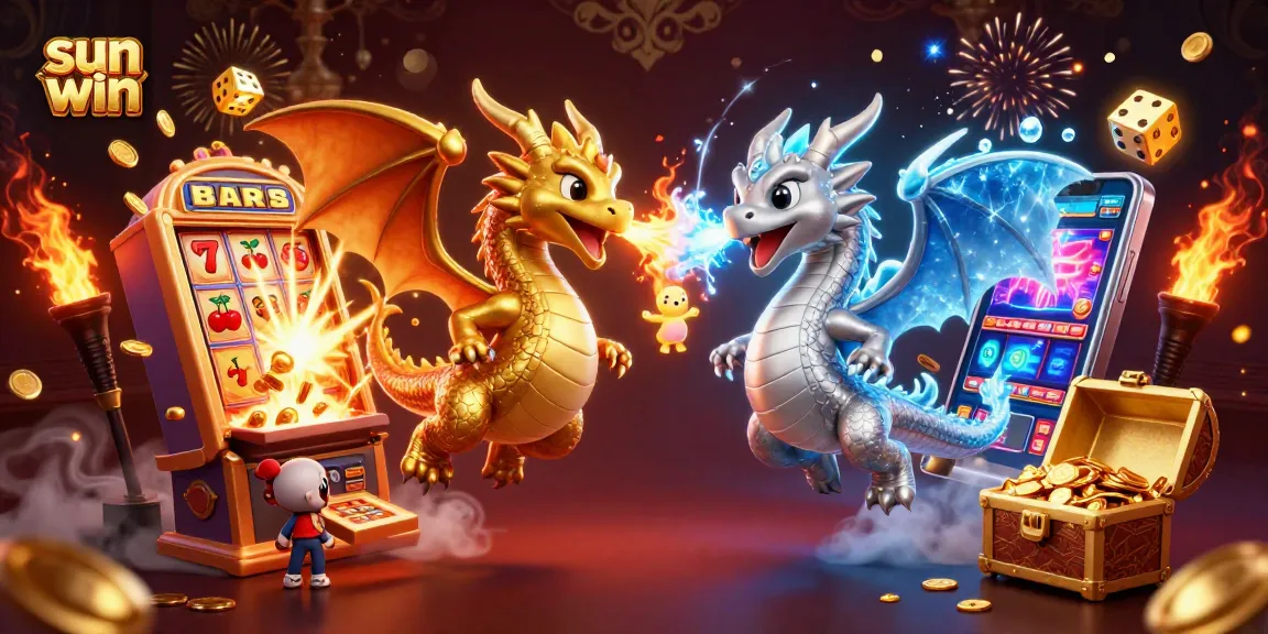 Experience the thrill of sun win with vibrant dragons and a jackpot explosion in this captivating illustration.