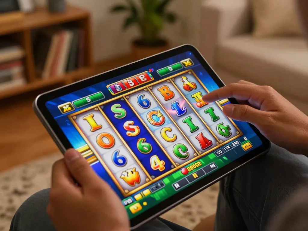 Engaging gameplay of slot gacor on a tablet, showing vibrant graphics and player interaction