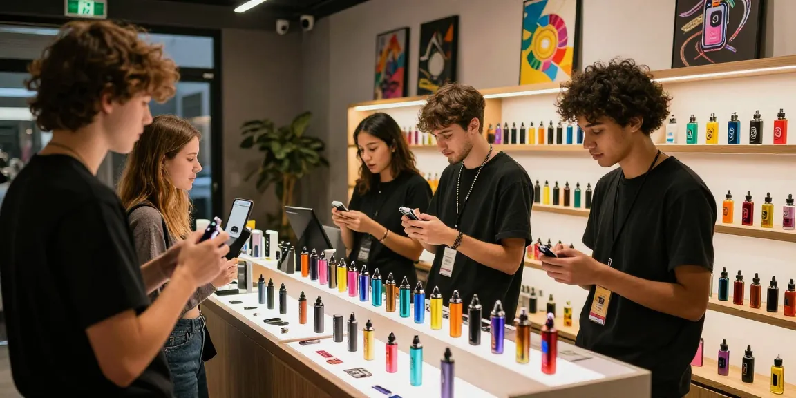 Young customers exploring a variety of 電子菸主機 in a modern vape shop.