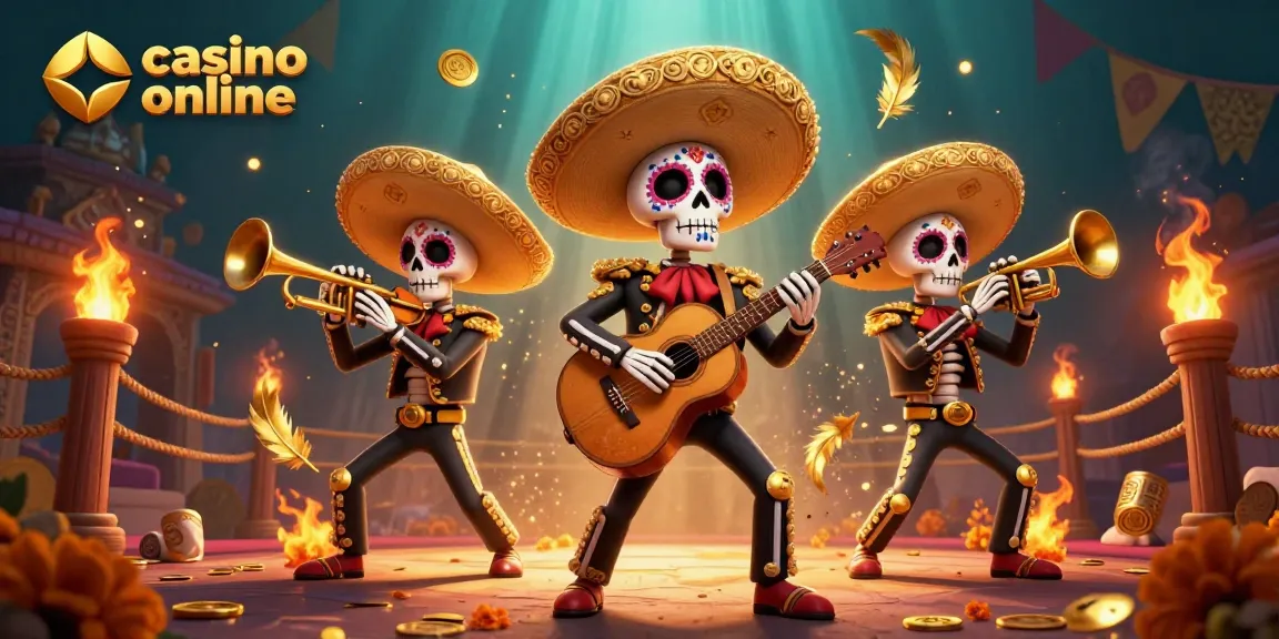 Imaginați-vă o ilustrație 3D captivantă a unei trupe de mariachi, jucând jocuri de noroc la un casino online
