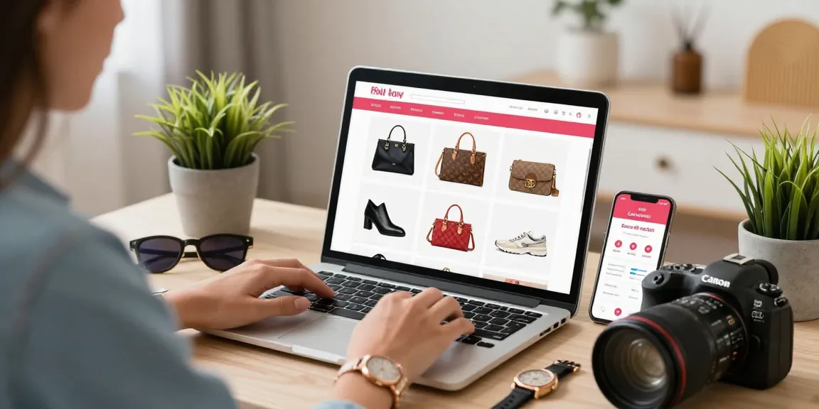Engaging online shopping for 레플리카 luxury fashion products in a cozy home setting