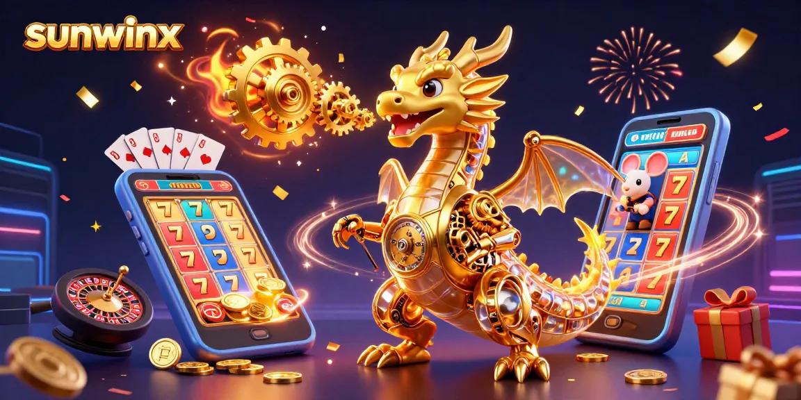 Experience the excitement of sunwinx with golden gears and vibrant slot games erupting in a casino atmosphere.