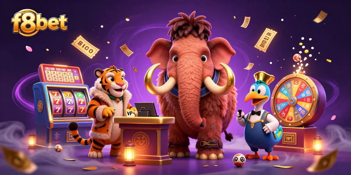 Experience exciting gaming at f8bet with a whimsical casino scene featuring unique characters and dynamic elements.
