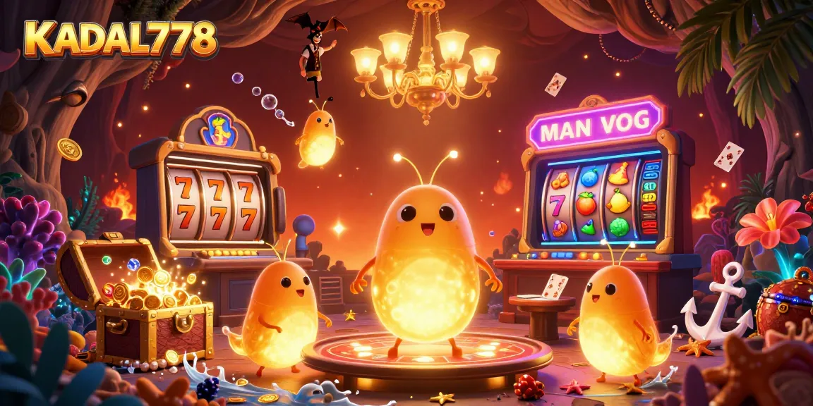 KADAL778 illuminates the exciting cave casino scene with vibrant glowworms and classic slot symbols.