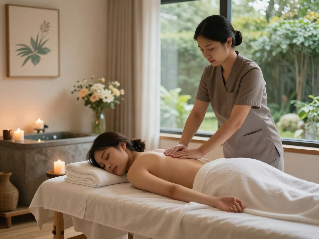 Inviting scene of a 파주출장마사지 therapy session in a calming home environment.