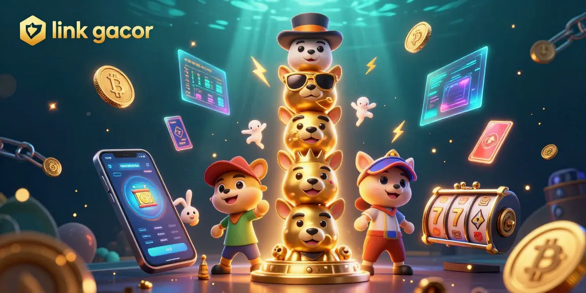 Experience the excitement of link gacor with 3D cartoon totem poles and glowing casino elements.