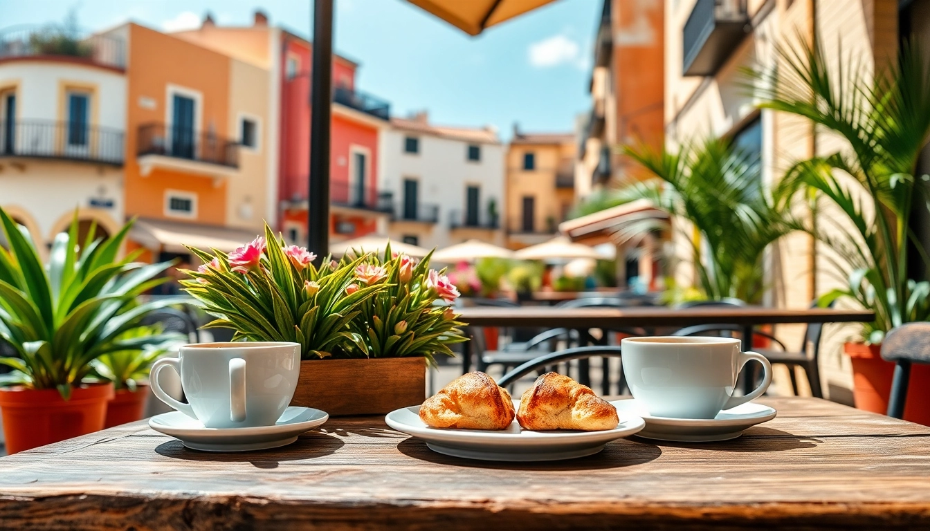 Enjoying freshly brewed coffee at a cozy Coffee Shop Lloret de Mar with tropical decor.