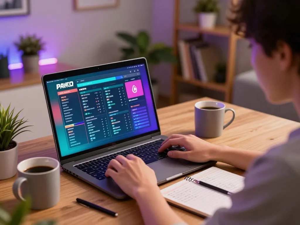 Paito macau interface showcased as player analyzes live betting results in a cozy home office.