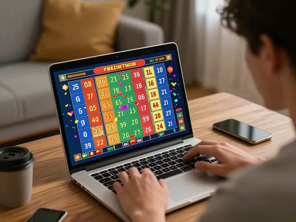 Player engaging in an exciting togel online game at home with vibrant visuals on screen.