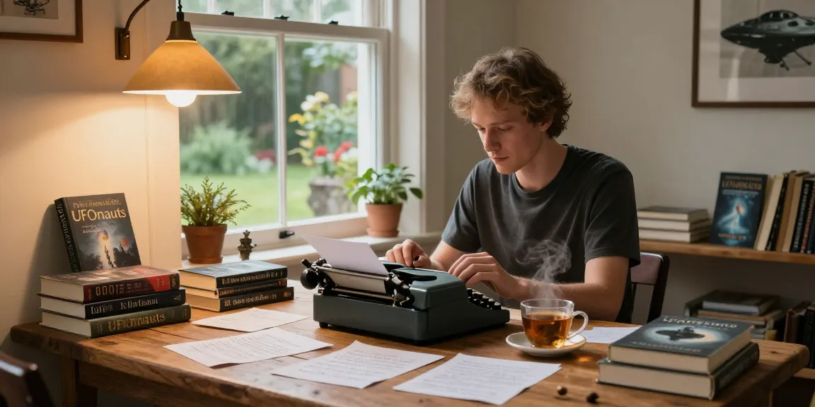 Explore T Allen Greenfield's creative journey at https://tallengreenfield.com with vintage typewriter and books.