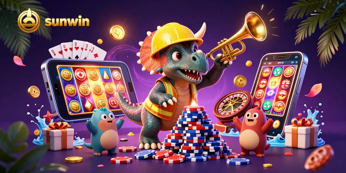 Celebrate wins at sunwin with vibrant 3D casino scene featuring jackpot plays and cheerful characters.