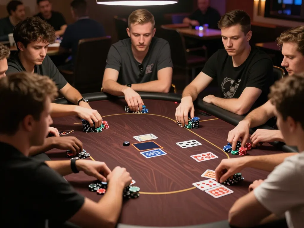 Players engaged in an exciting poker game at bk8, showcasing dynamic strategies and tense moments.