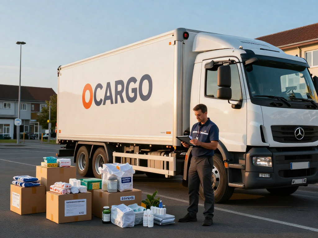 Hilfstransport von Dortmund: OCARGO Fahrer bereitet sich auf humanitären Transport vor.