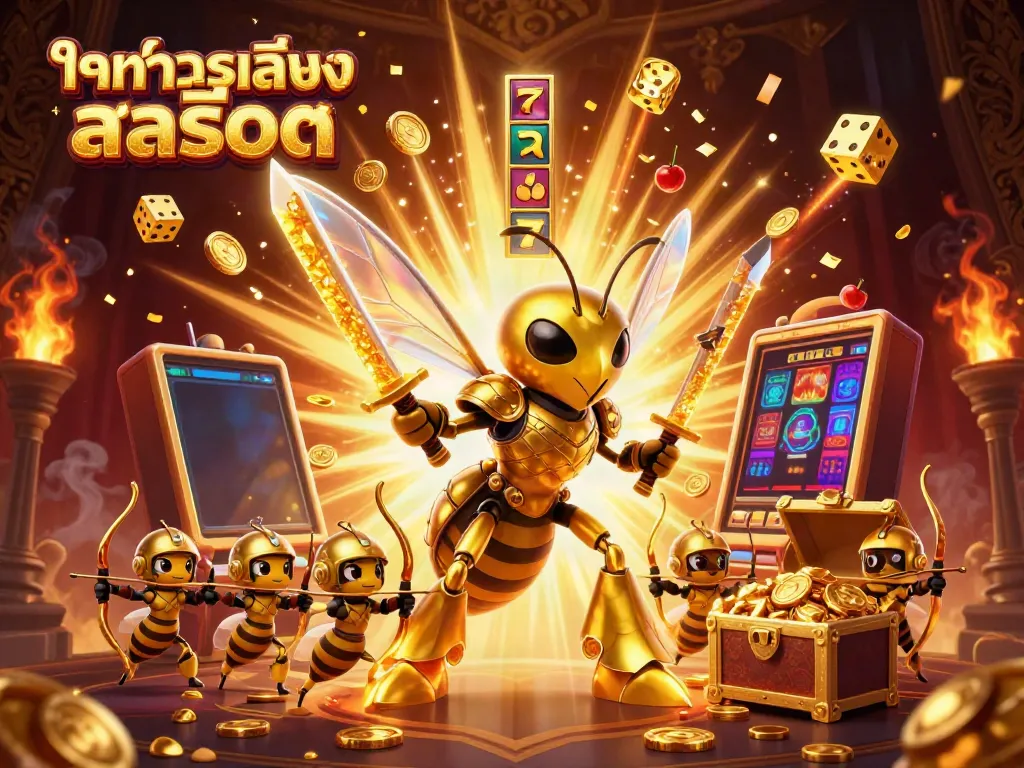 การทดลองเล่นสล็อตที่มีมังกรทองในชุดซามูไรพร้อมการแสดงแสงที่สวยงาม