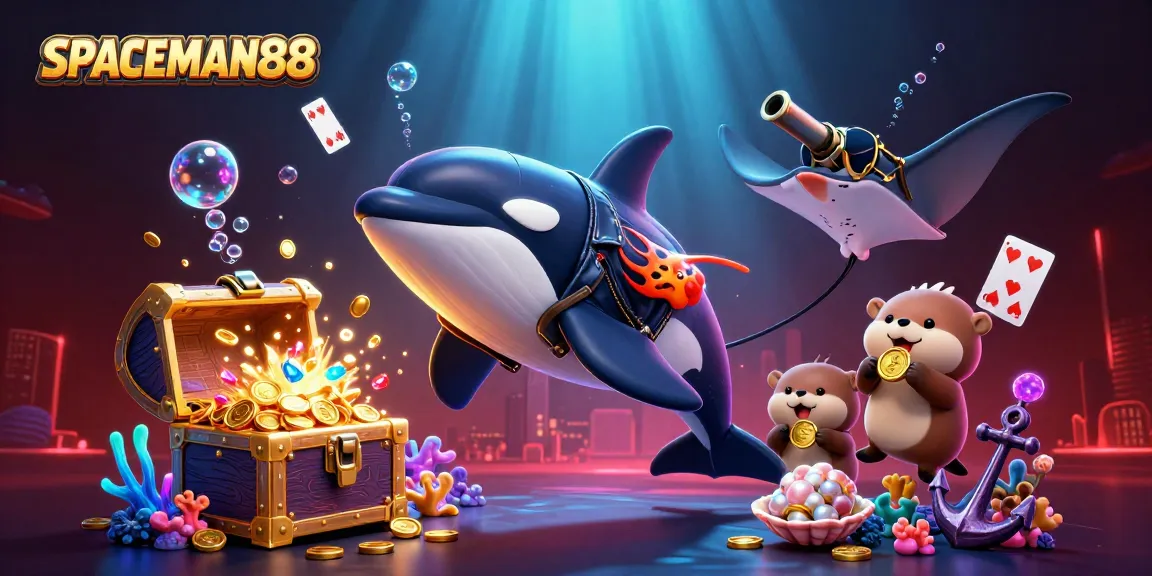 SPACEMAN88 showcases dynamic underwater casino fun with orca, stingray, and otters celebrating wins.