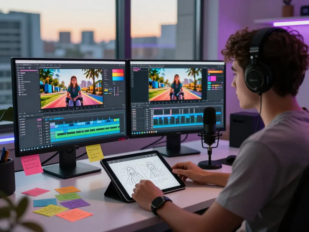 Experience seamless video to prompt conversion in a vibrant digital workspace.