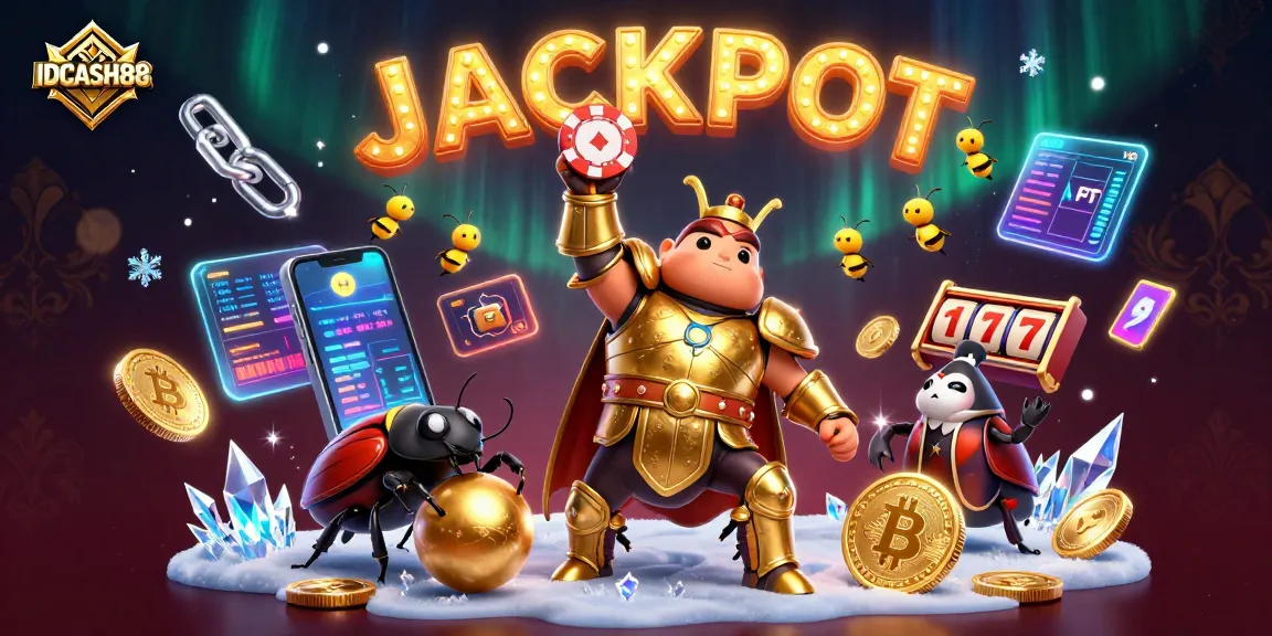 Experience IDCASH88's thrilling jackpot with a 3D beetle champion and crypto elements.