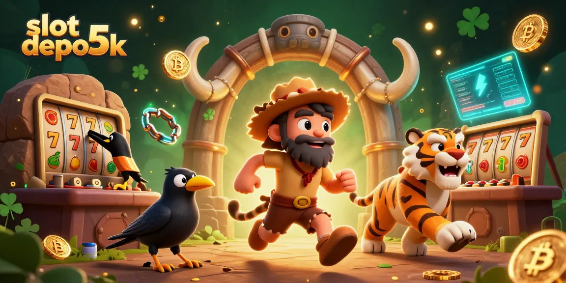 Experience slot depo 5k action with playful characters in a dynamic casino scene.