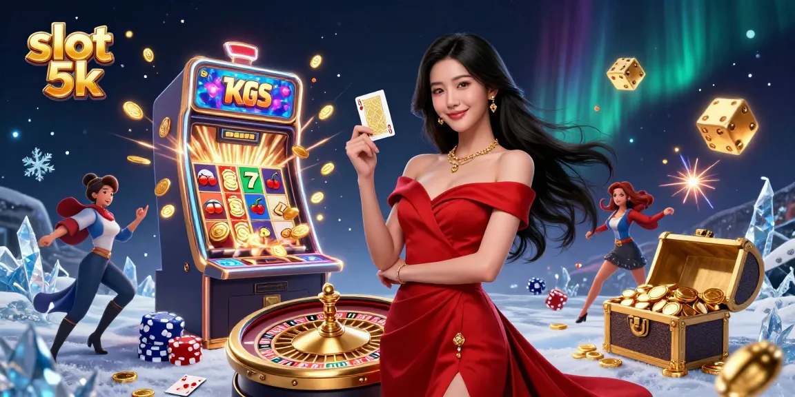 Experience the exciting slot 5k games with prizes bursting from a jackpot machine and vibrant casino atmosphere.