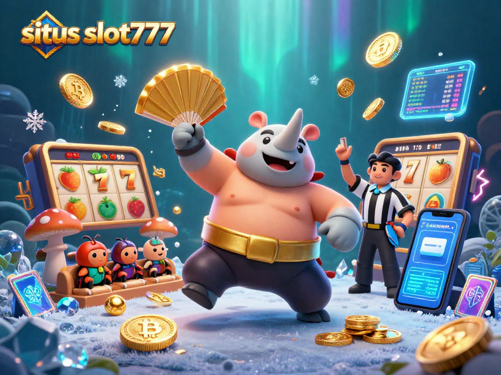 Witness the excitement at situs slot777 with a beetle sumo wrestling coins and slot symbols.