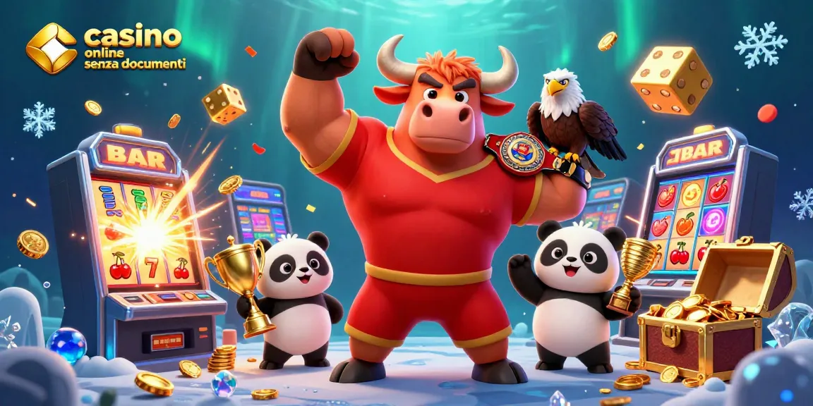 Festeggia le vincite nei casino online senza documenti con un'illustrazione 3D vibrante di personaggi gioiosi ed elementi di gioco emozionanti.