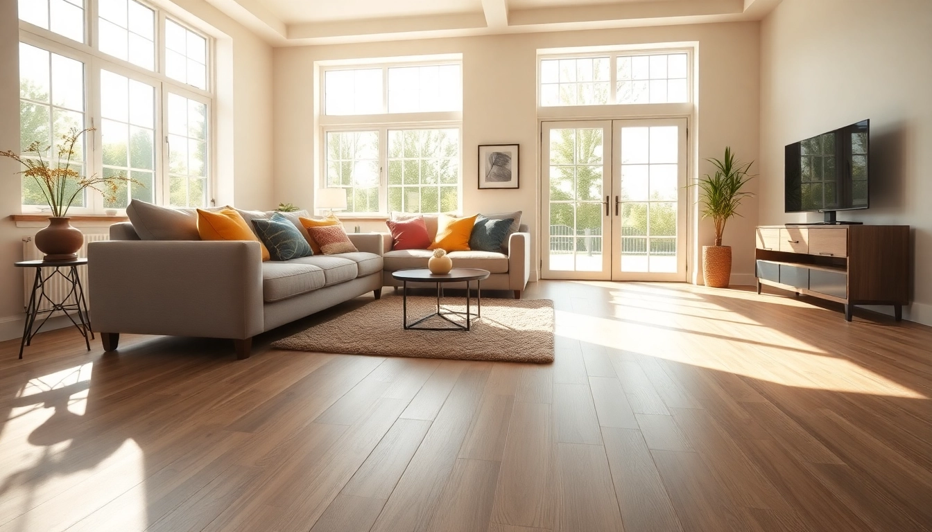 Stylish living room with vinyl plank flooring showcasing its smooth texture and cozy ambiance.
