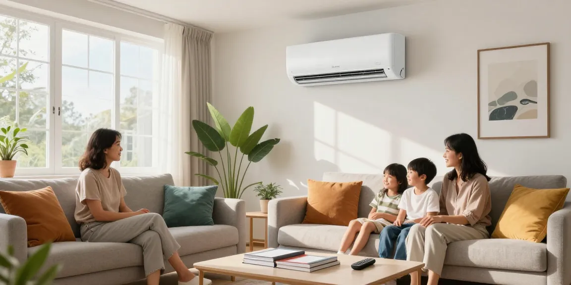 Cozy living room with family enjoying comfort from mini split 18000 BTU air conditioning unit.