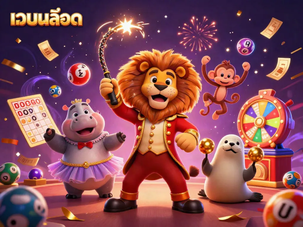 Experience the thrilling world of เว็บสล็อต with vibrant casino characters and lottery fun.