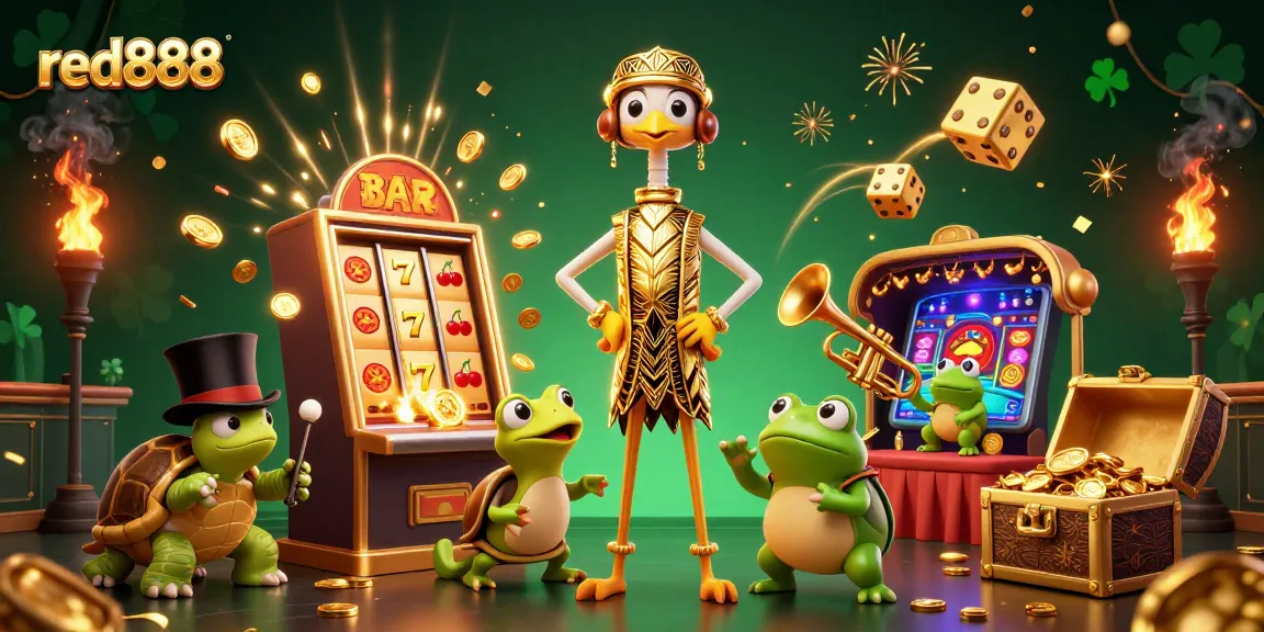 Experience thrilling wins with red888 at a vibrant 3D casino scene featuring dynamic slot action.