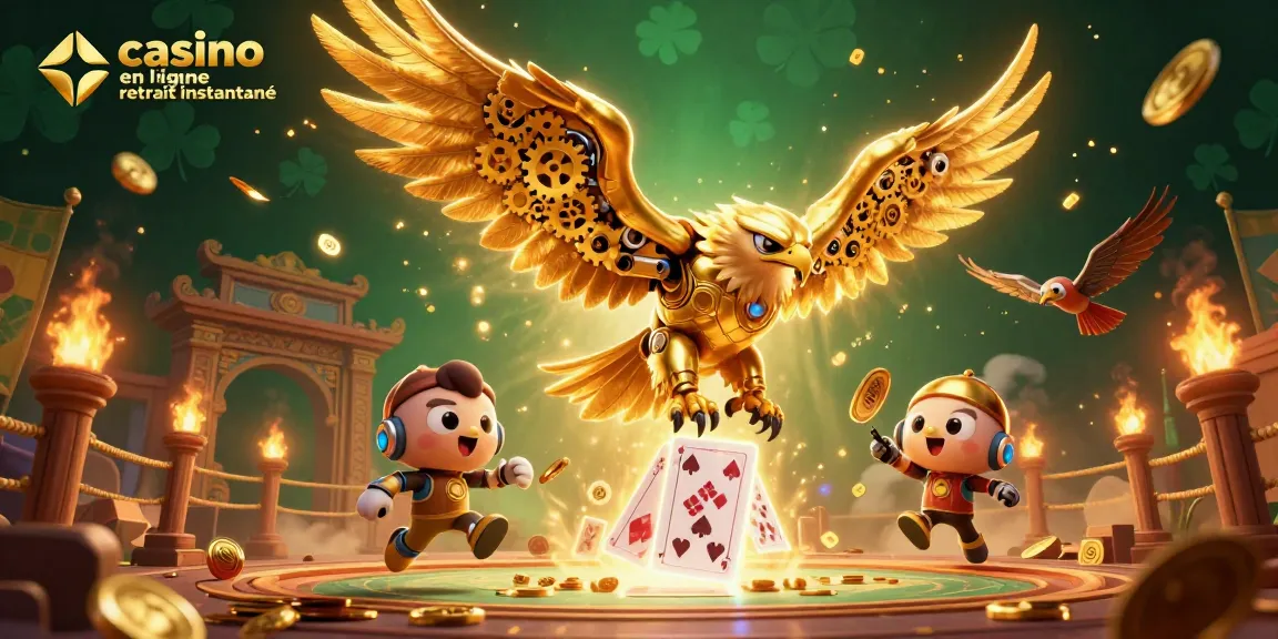 Retirez vos gains rapidement dans un casino en ligne retrait instantané avec ce personnage d'aigle doré futuriste.